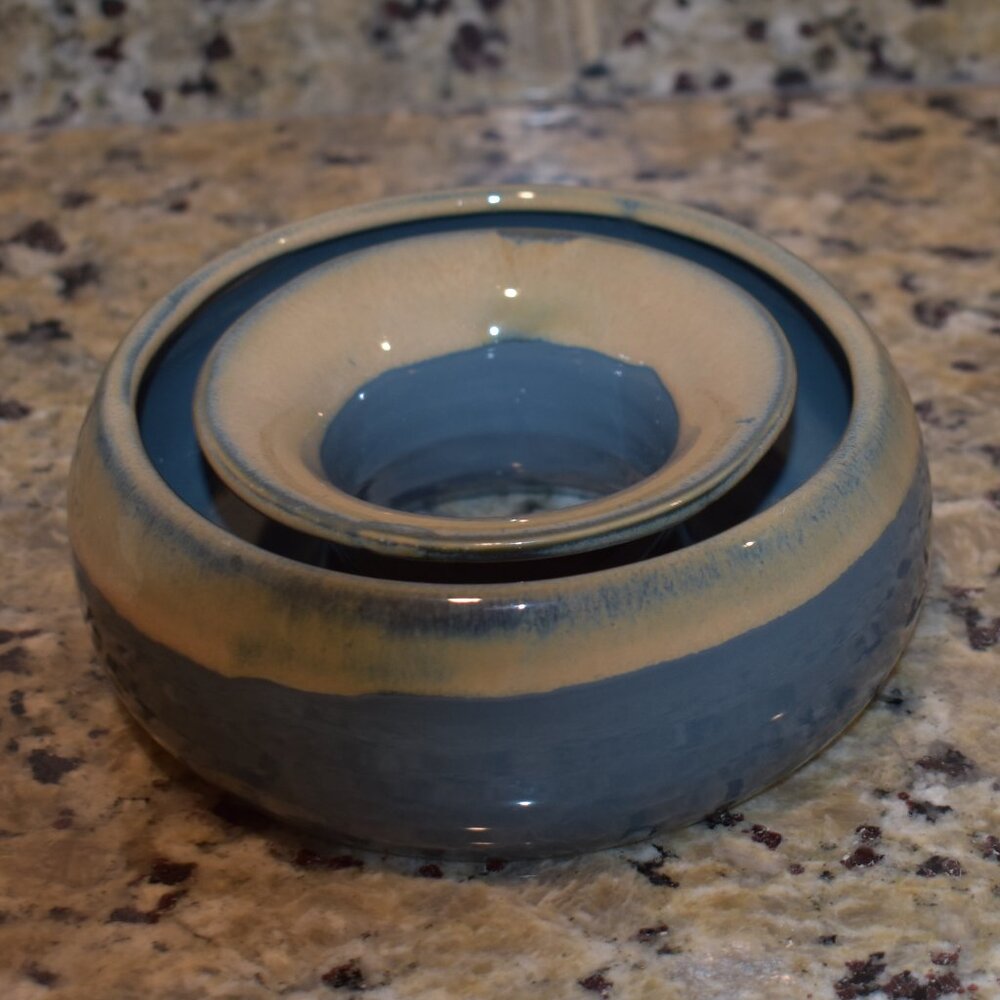 Tumbleweed Pottery Circle Vase Blue/Tan Glazed